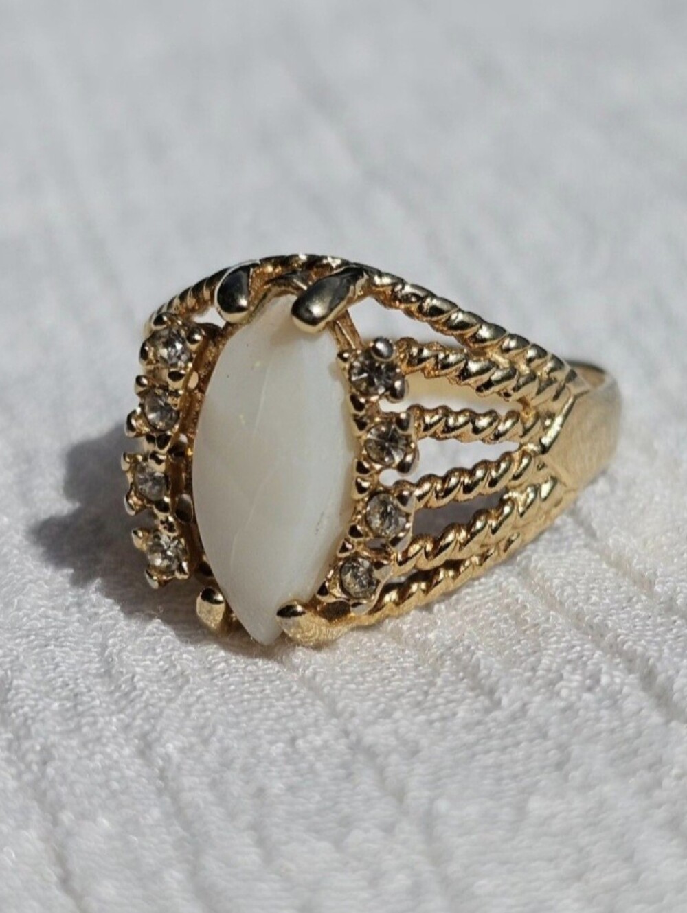 Vintage Opal Marquis Fillgre Ring 18k HGE Gold Plated